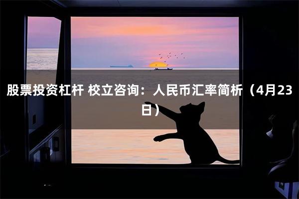 股票投资杠杆 校立咨询：人民币汇率简析（4月23日）