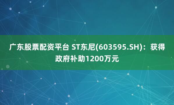 广东股票配资平台 ST东尼(603595.SH):获得政府补助1200万元